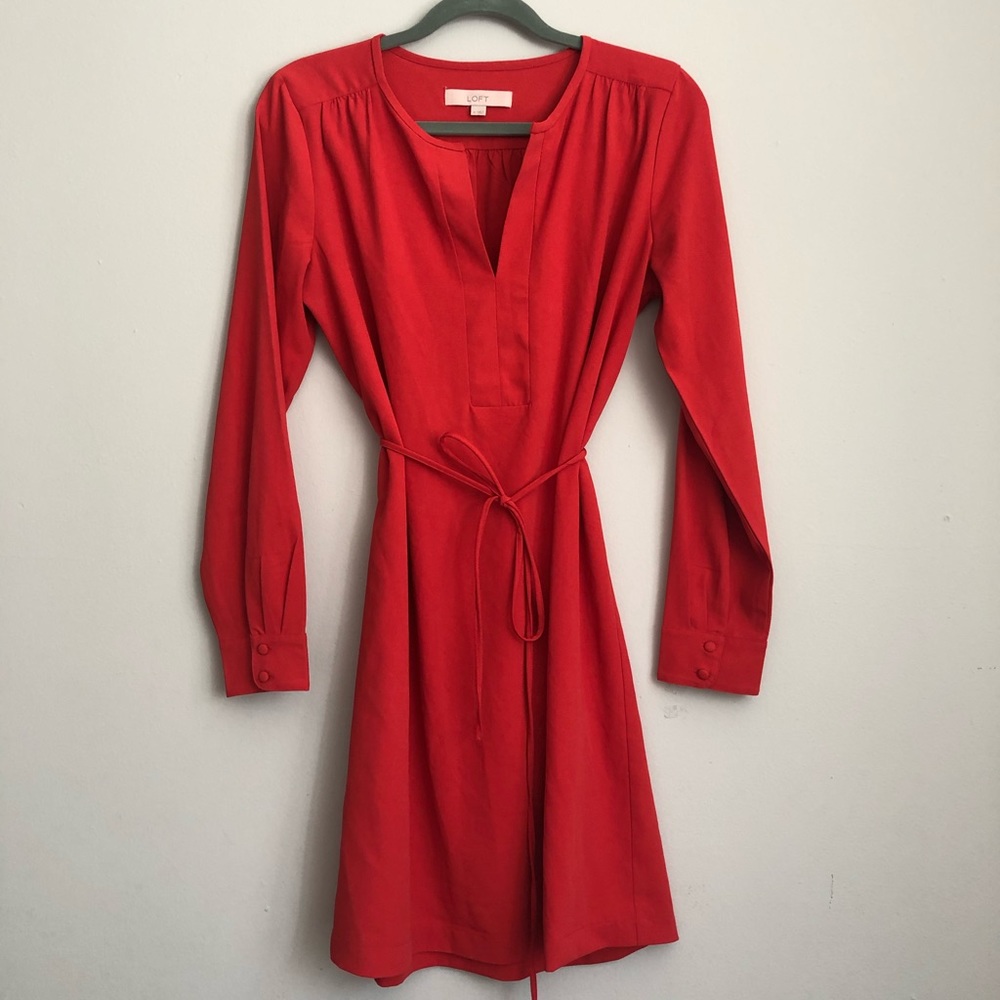 LOFT Dress Long Sleeve Red